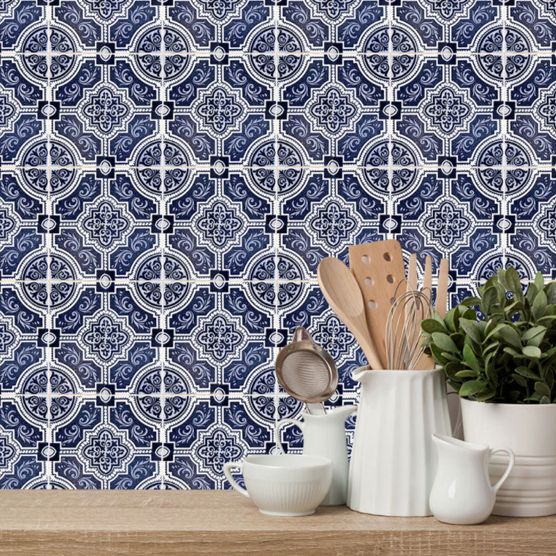 Seamless Symmetric Pattern Wallpapers 10 Pieces Blue PVC Wall Art, Self-Stick, 9.7-sq ft