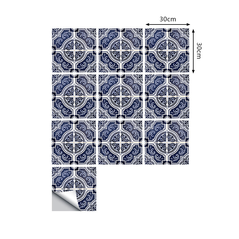 Seamless Symmetric Pattern Wallpapers 10 Pieces Blue PVC Wall Art, Self-Stick, 9.7-sq ft