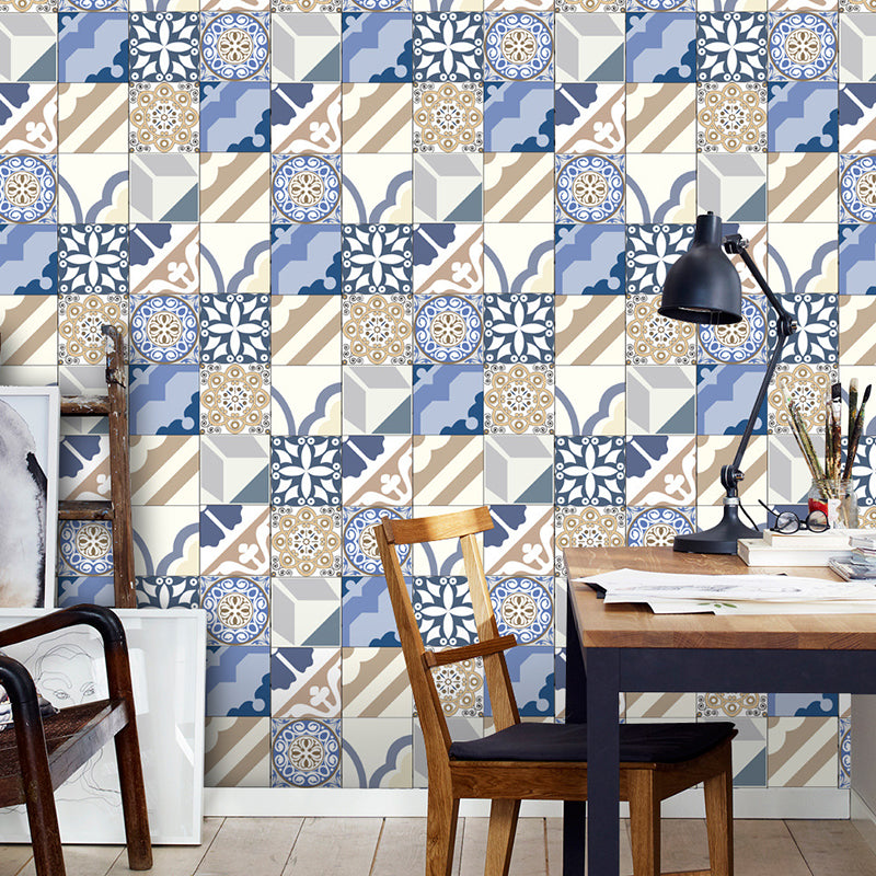 Abstract Tile Wallpaper Panel Set Pick Up Sticks Mediterranean Dining Room Wall Decor, 10.8-sq ft (5 Pcs)