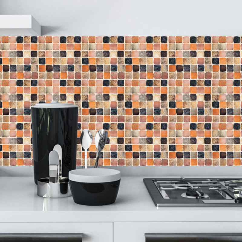 Orange Mosaic Tiles Wallpaper Panel Set Self-Adhesive Wall Decor for Bathroom, 10 Pieces