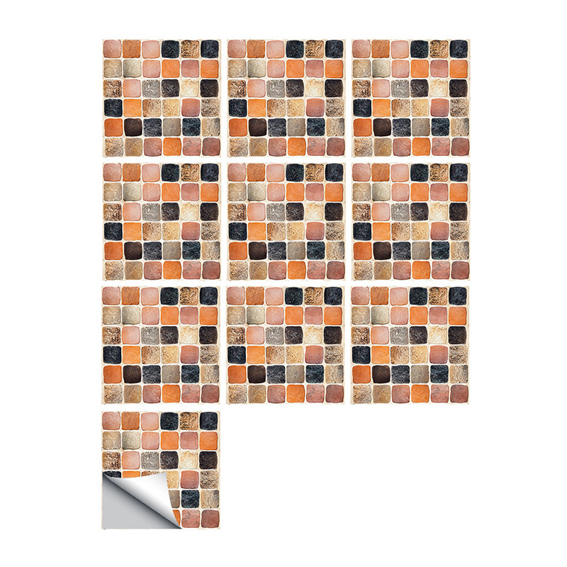 Orange Mosaic Tiles Wallpaper Panel Set Self-Adhesive Wall Decor for Bathroom, 10 Pieces