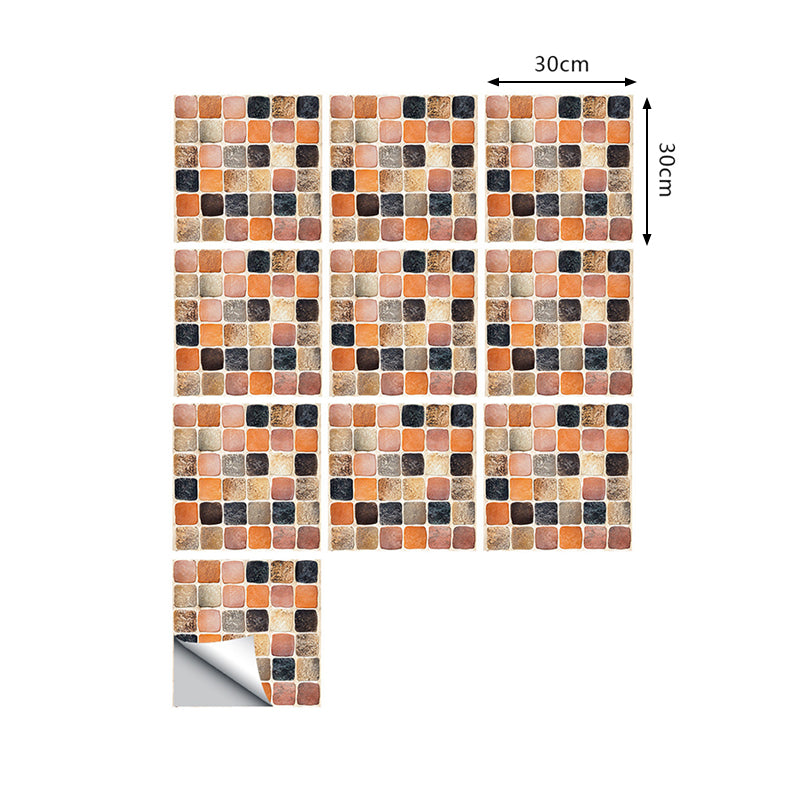 Orange Mosaic Tiles Wallpaper Panel Set Self-Adhesive Wall Decor for Bathroom, 10 Pieces