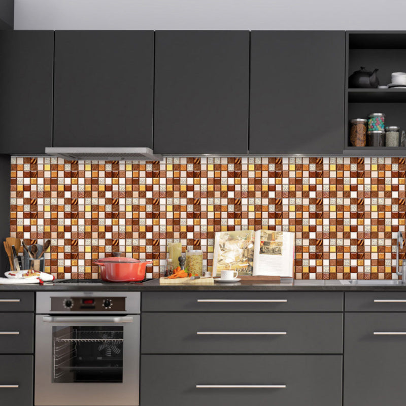 Temporary Mosaic Tile Wallpaper Panels 10 Pcs Modern PVC Wall Covering in Orange, 9.7-sq ft