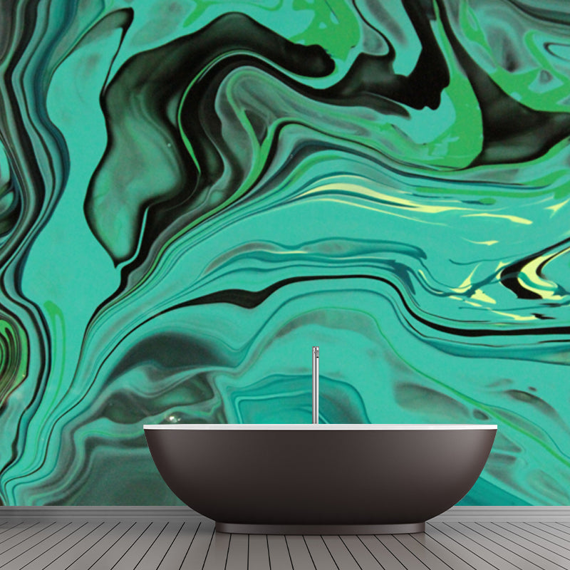 Tropix Wave Print Mural Decal Green Moisture Resistant Wall Covering for Bedroom