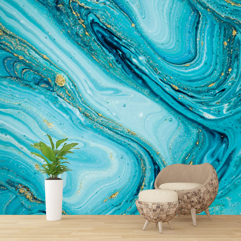 Blue Surge Mural Wallpaper Stain Resistant Tropical Bedroom Wall Art, Custom Size