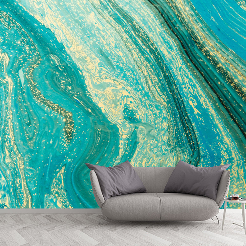 Custom Illustration Tropics Mural with Stream Pattern in Green, Non-Woven Fabric