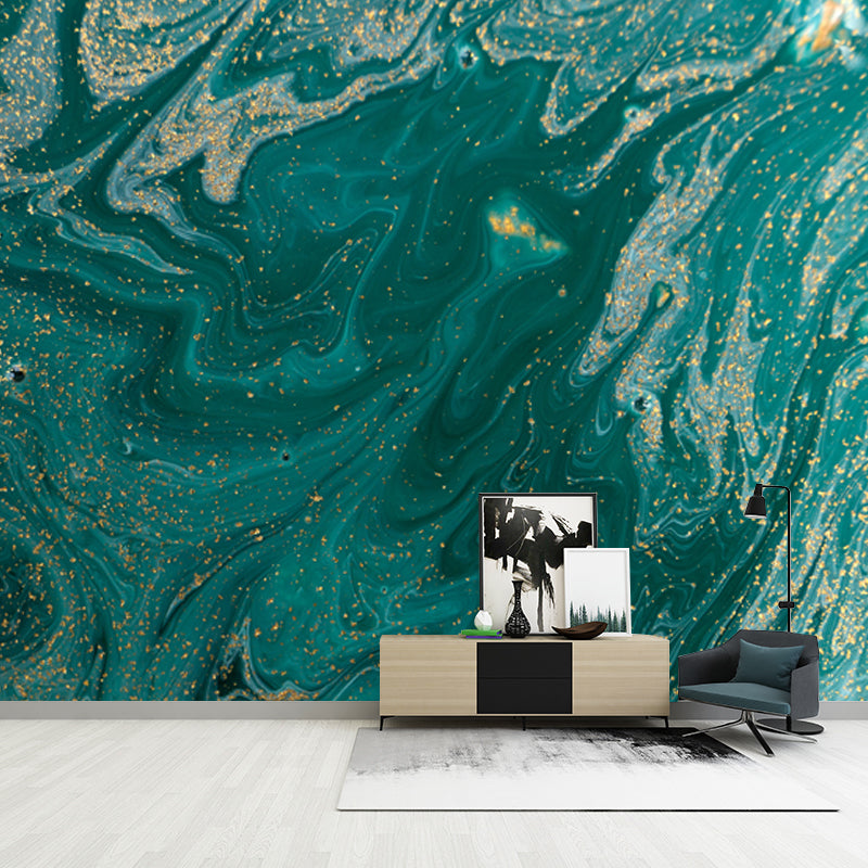 Green Wave Wall Covering Mural Waterproofing Wall Art for Hallway, Custom Printed