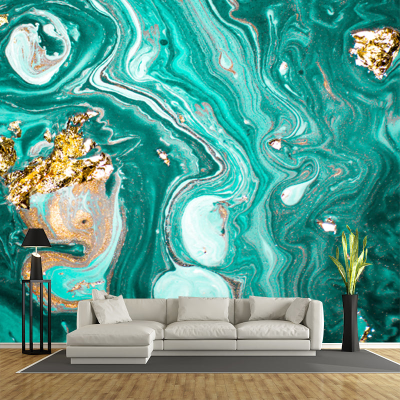 Non-Woven Washable Mural Tropix Water with Floating Object Painting Wall Art in Green