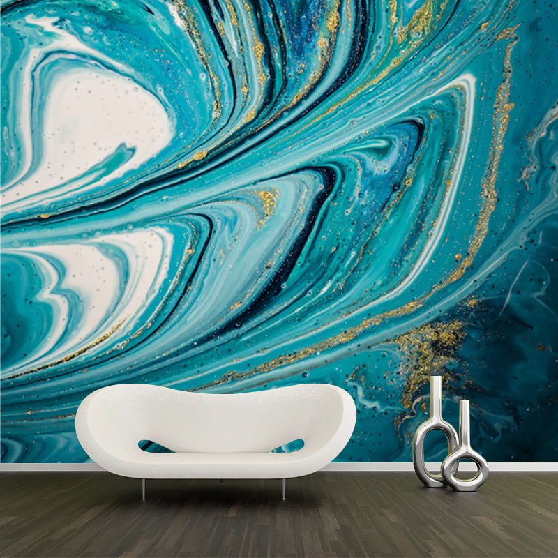 Sea Ripples Wall Paper Mural Blue Tropical Wall Covering for Bedroom, Custom Made