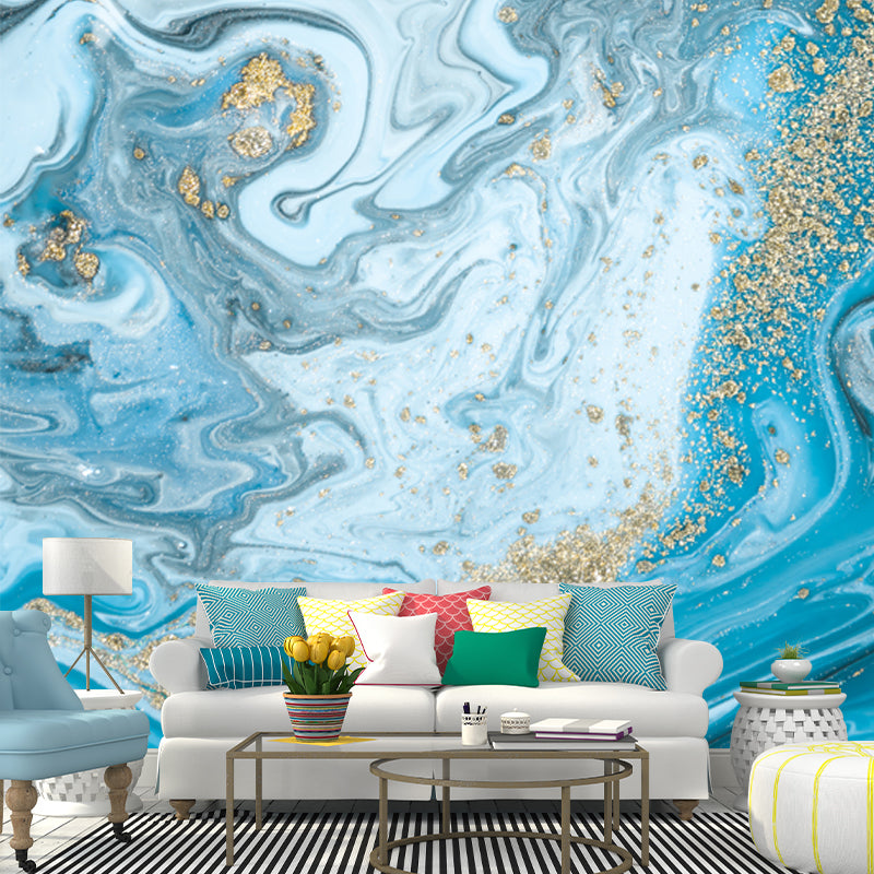 Whole Ocean Waves Mural Decal Tropix Beautiful Scenery Wall Art in Blue for Hallway