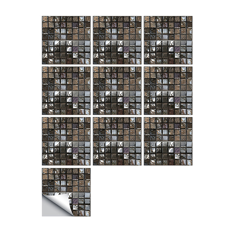 Ripple Look Mosaic Tile Wallpapers Modern Style PVC Peel and Paste Wall Art in Black, 10 Pcs