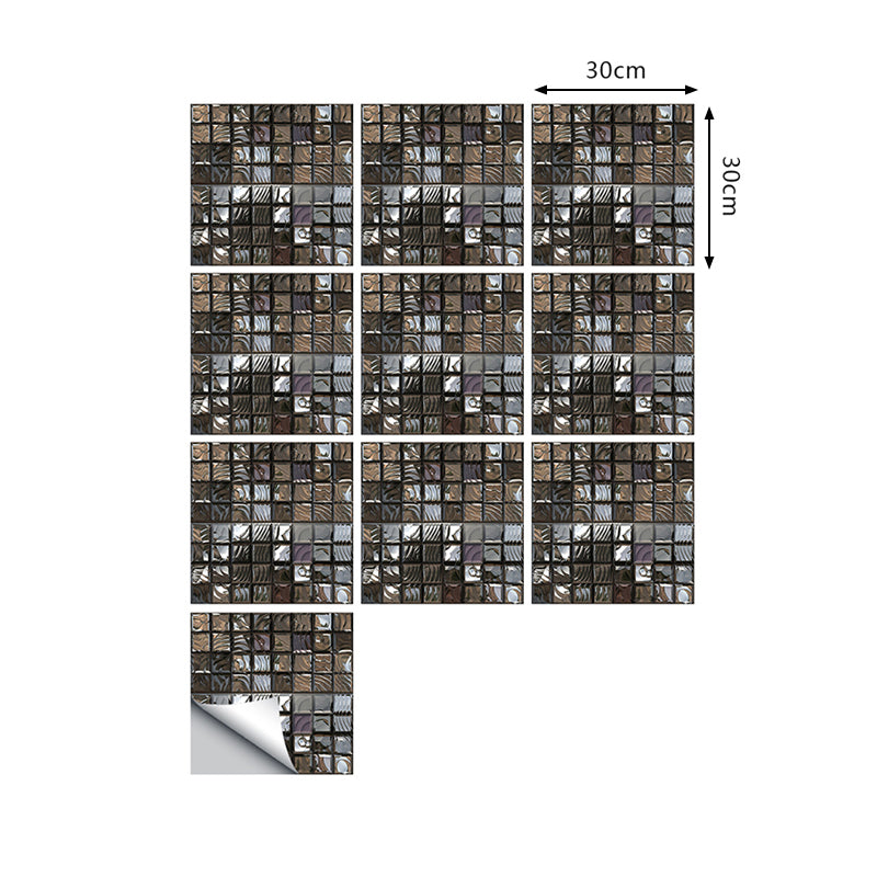 Ripple Look Mosaic Tile Wallpapers Modern Style PVC Peel and Paste Wall Art in Black, 10 Pcs