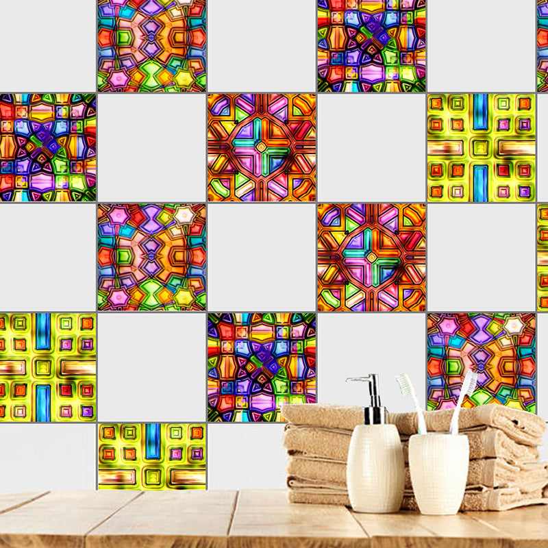 Mosaics Maze Wallpaper Panel Set 10 Pieces Yellow PVC Wall Art, Peel and Stick, 4.3-sq ft