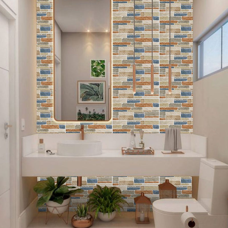 Blue-Brown Brick Look Wallpaper Panels 12 Pieces Peel and Stick Wall Art for Washroom