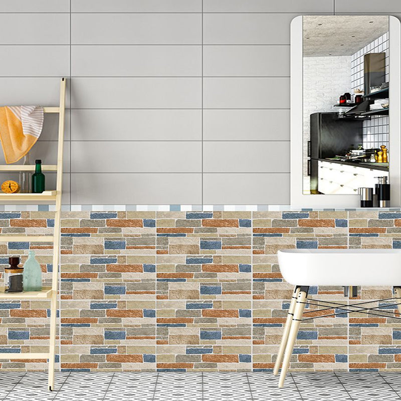 Blue-Brown Brick Look Wallpaper Panels 12 Pieces Peel and Stick Wall Art for Washroom