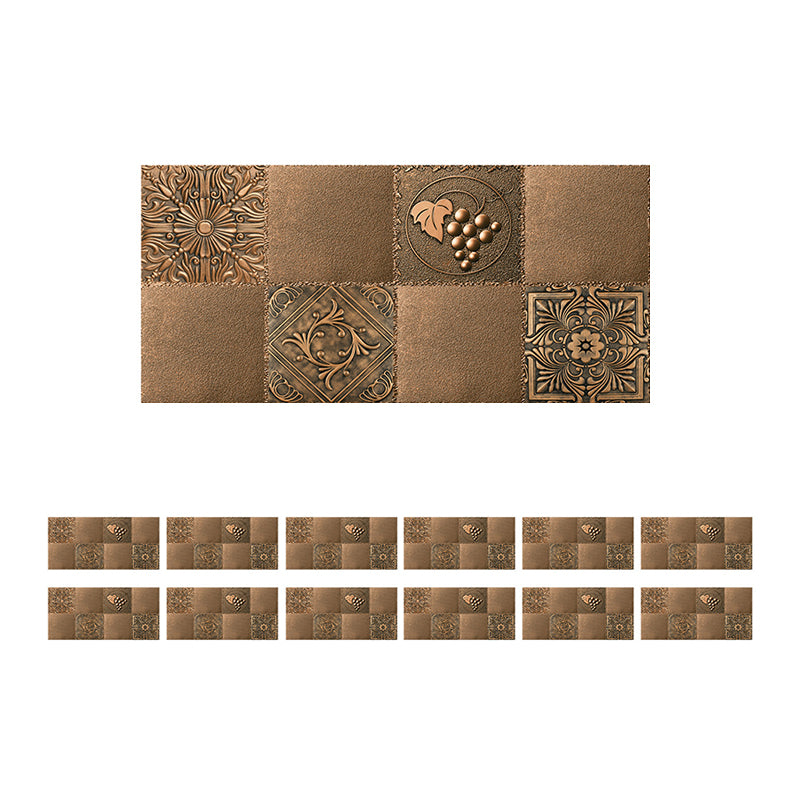 Mosaic Tile Medallion Wallpaper Panels Retro Smooth Adhesive Wall Art in Dark Brown (12 Pcs)