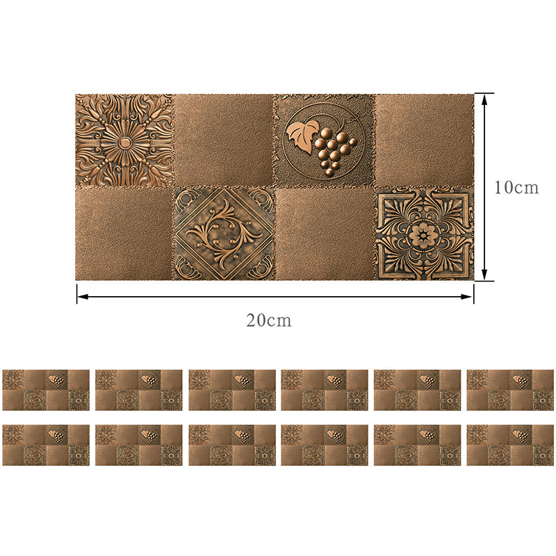 Mosaic Tile Medallion Wallpaper Panels Retro Smooth Adhesive Wall Art in Dark Brown (12 Pcs)