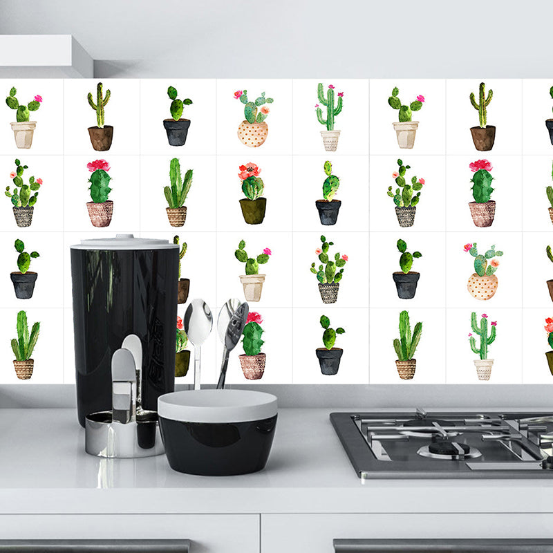 Green Potted Cactus Wallpapers 10 Pcs Easy Peel off Wall Art for Washroom, 12' L x 12" W