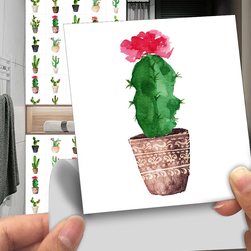 Green Potted Cactus Wallpapers 10 Pcs Easy Peel off Wall Art for Washroom, 12' L x 12" W