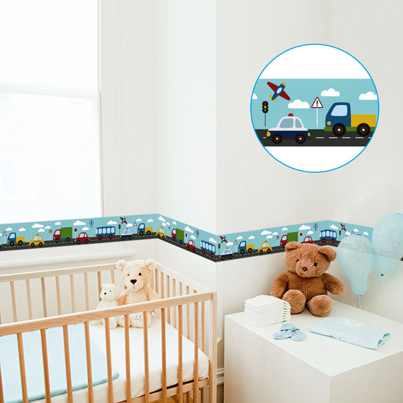 Kids Vehicles Peel Wallpaper Borders for Nursery 2 Pieces 33' L x 4" W Wall Art in Blue