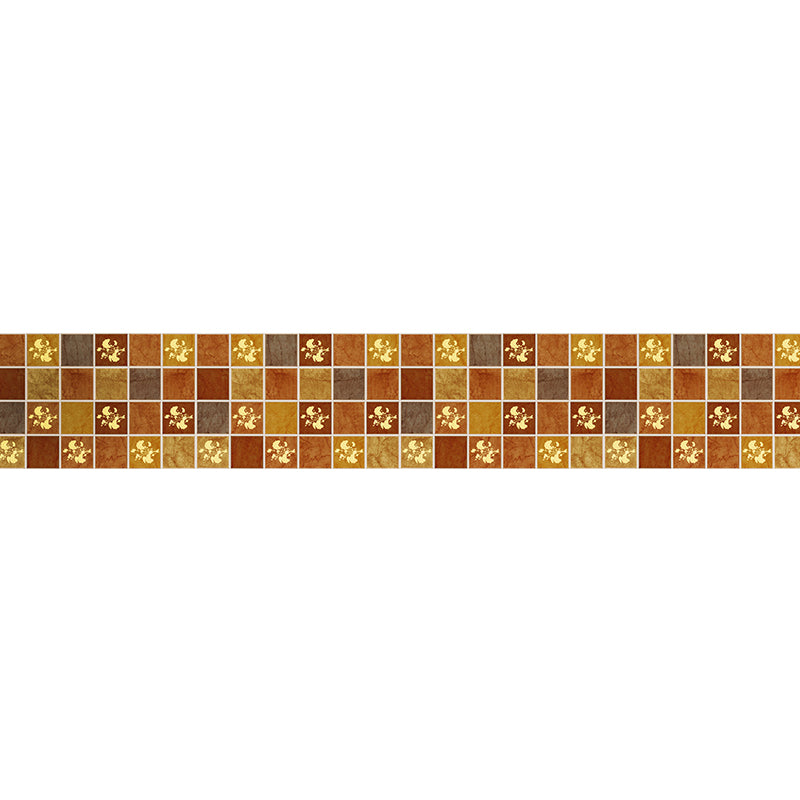 Brown Mosaic Tiles Wallpaper Border Flower-Like Rustic Adhesive Wall Covering, 2 Pieces