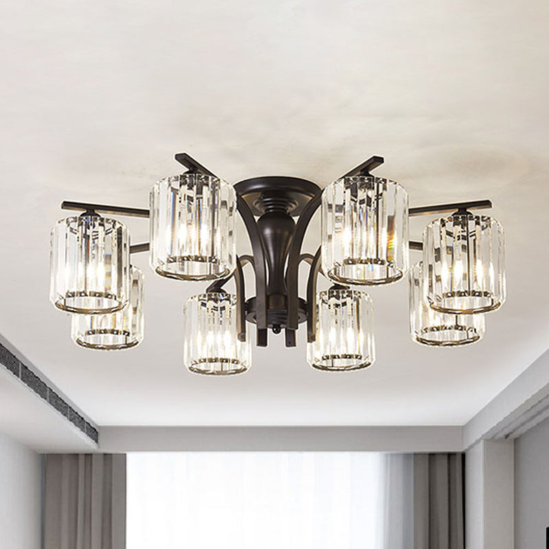 Cylindre Semi Flush Mount Lumière avec Crystal Shade Nordic Metal 6/8/10 LICTES BLACK PLAFIER MONTÉ MONTÉ