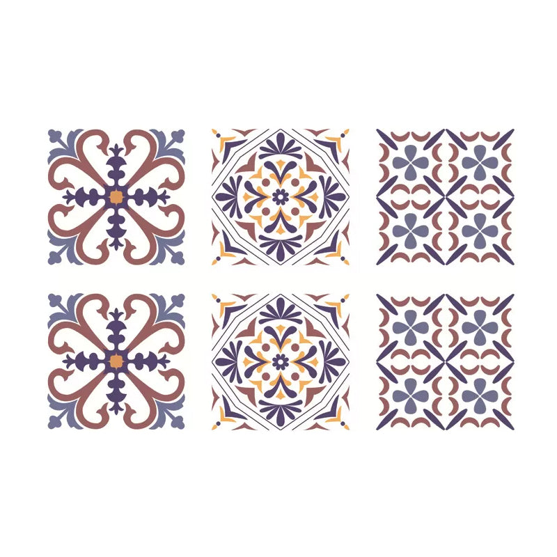 Purple Flower Print Wallpaper Panels Symmetric Bohemian Peel and Paste Wall Covering