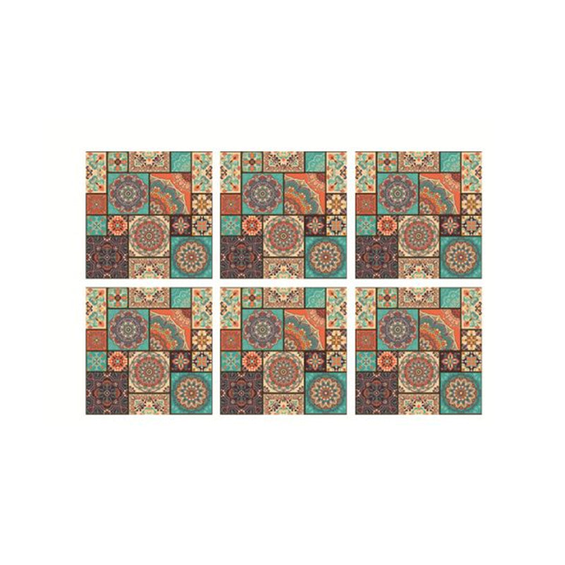 PVC Peel off Wallpapers Bohemian Mandala Patterned Wall Decor in Orange and Green