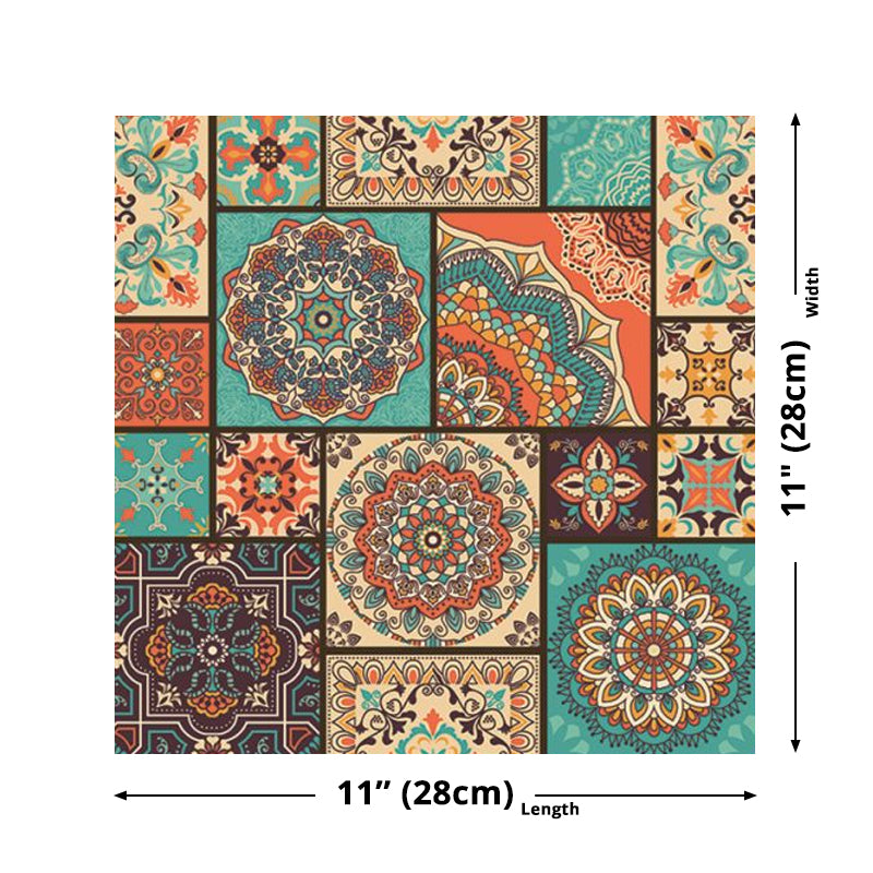 PVC Peel off Wallpapers Bohemian Mandala Patterned Wall Decor in Orange and Green