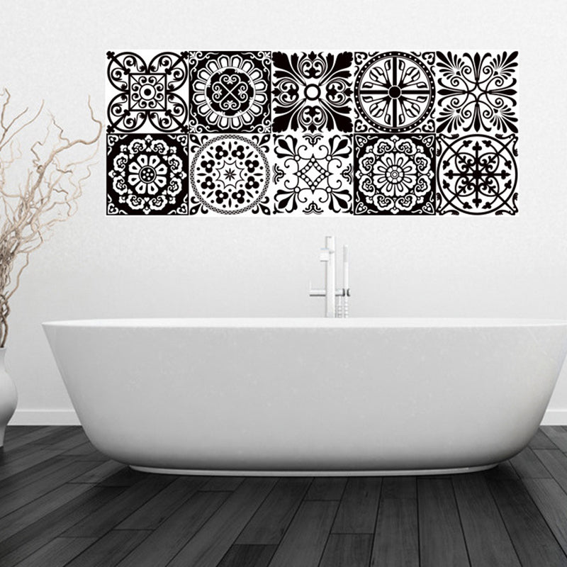 Black-White Mandala Wallpaper Panel Mosaic Tiles Boho Self Adhesive Wall Covering