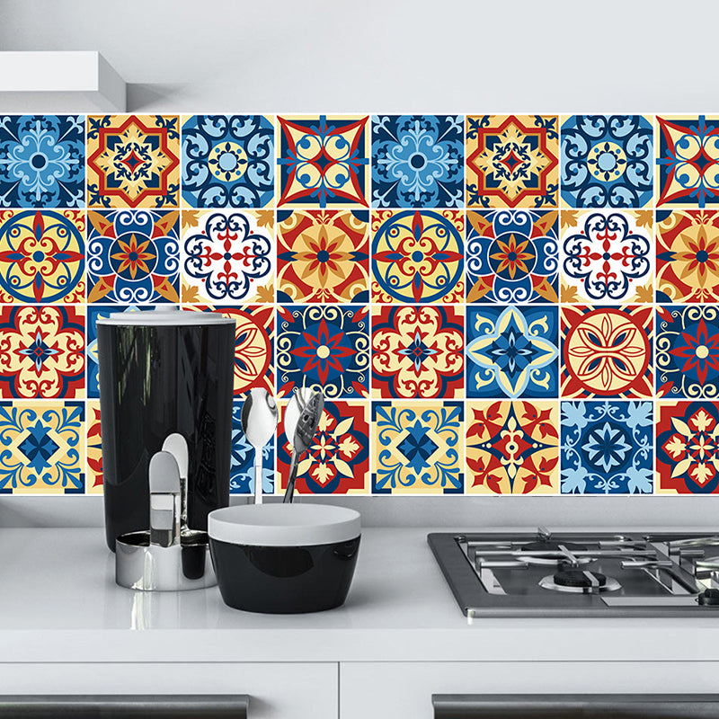 Orange-Blue Boho Wallpaper Panels 15.5-sq ft Flowers Wall Decor for Kitchen, Pick Up Sticks