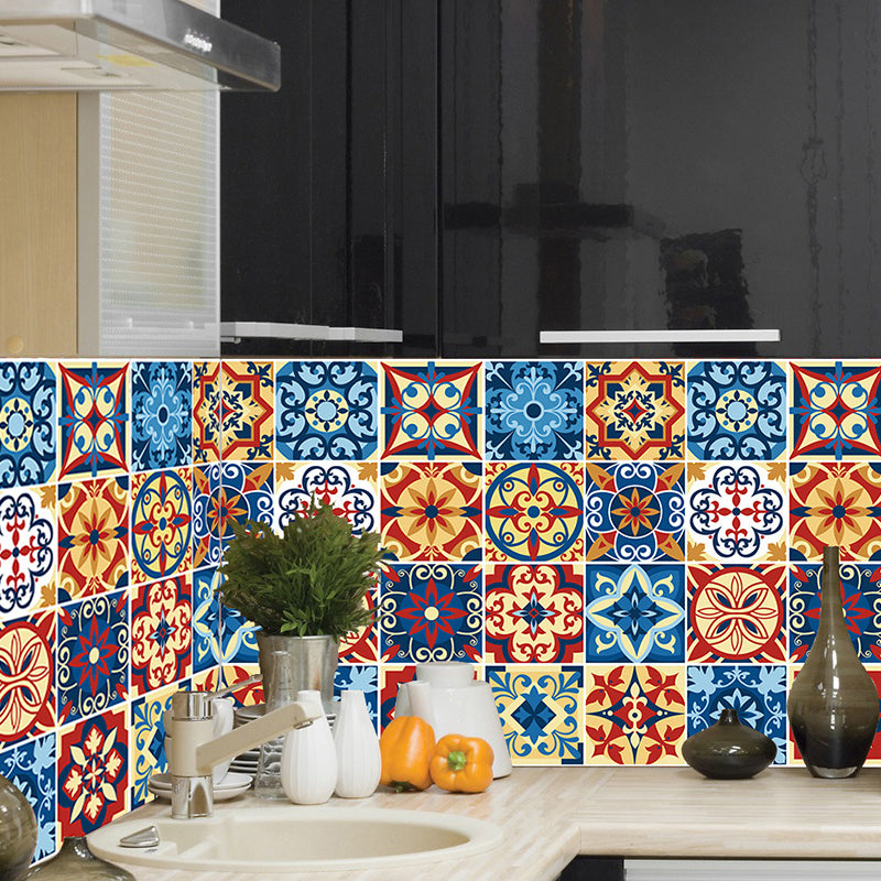 Orange-Blue Boho Wallpaper Panels 15.5-sq ft Flowers Wall Decor for Kitchen, Pick Up Sticks