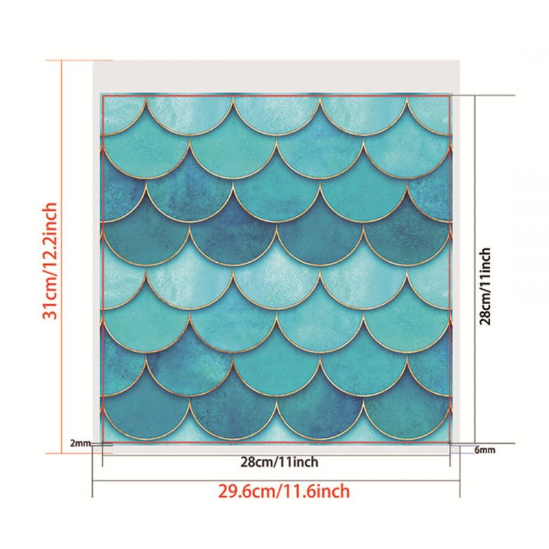 Modern Art Fishscale Stick Wallpapers in Blue Bathroom Wall Covering, 3.4-sq ft (4 Pieces)