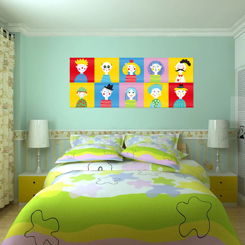 Hand-Print Character Wallpaper Panels Cartoon PVC Adhesive Wall Covering for Child Room