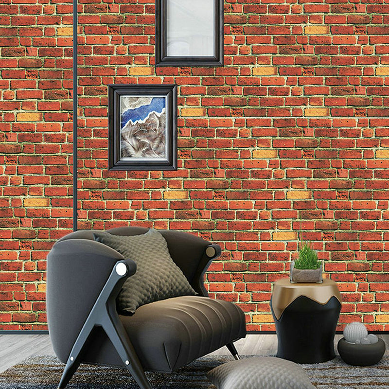 PVC Self Sticking Wallpapers Industrial Faux Brick Wall Art in Red Brown, 22' L x 7.5" W