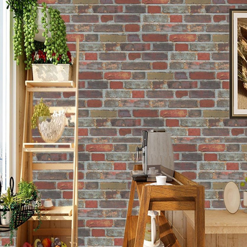 Industrial Brick Look Peel Wallpaper Panels for Living Room 4.6-sq ft Wall Decor in Grey-Red