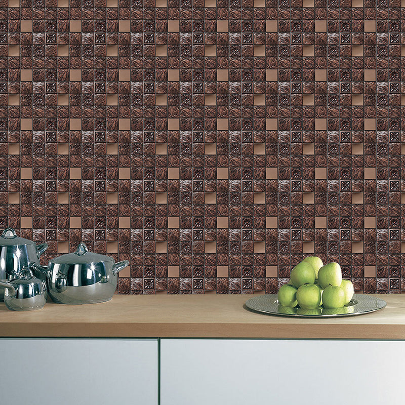 Modern Mosaic Tiles Wallpaper Panel Coffee Stone Look Adhesive Wall Decor, 60 Pieces