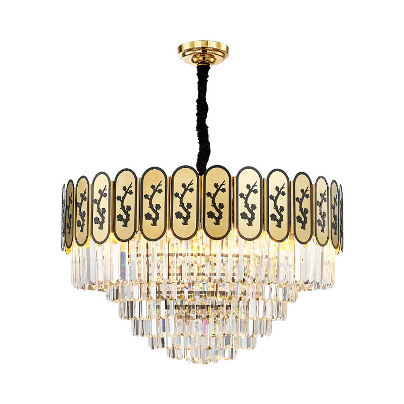 Modern Round Chandelier Lighting Fixture Crystal and Metal Hanging Light with Flower Pattern in Brass for Bedroom