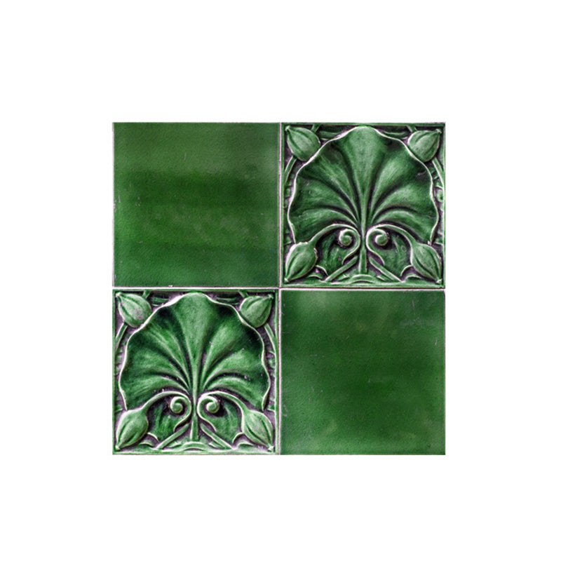 Retro Floral Mosaics Wallpaper Panel Set 20 Pieces Green Peel and Stick Wall Art for Washroom