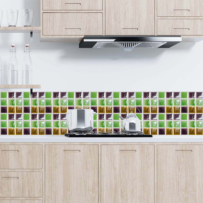 Modern Crackle Look Stick Wallpaper Panels 18 Pieces Green Mosaic Tile Wall Art for Kitchen