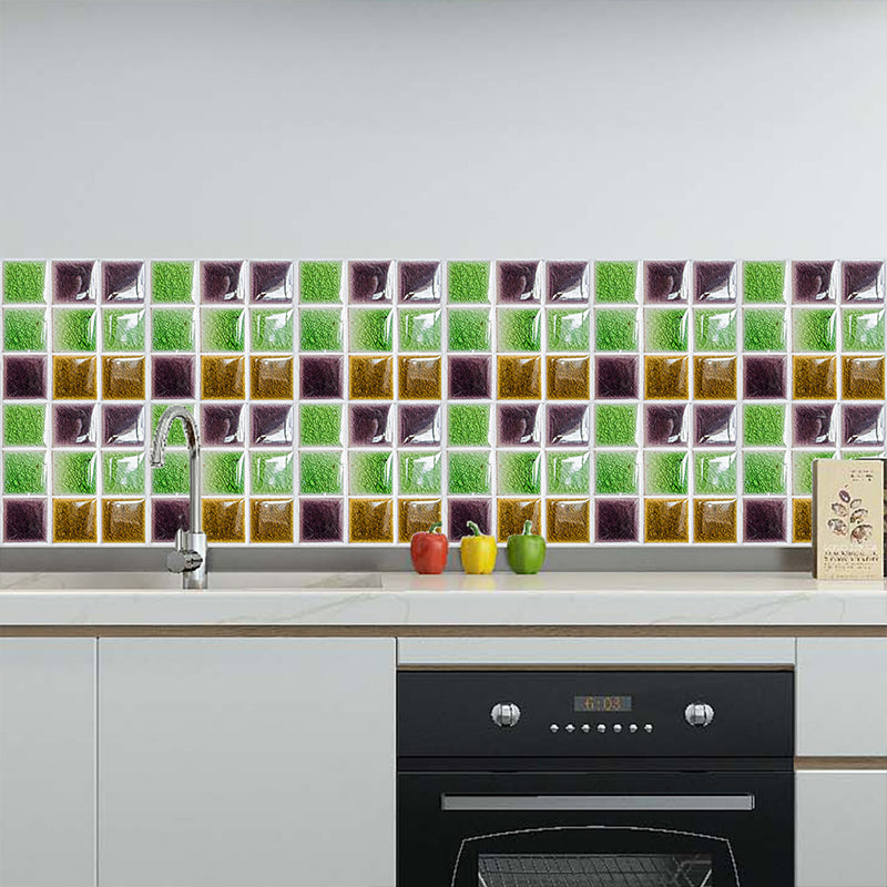 Modern Crackle Look Stick Wallpaper Panels 18 Pieces Green Mosaic Tile Wall Art for Kitchen