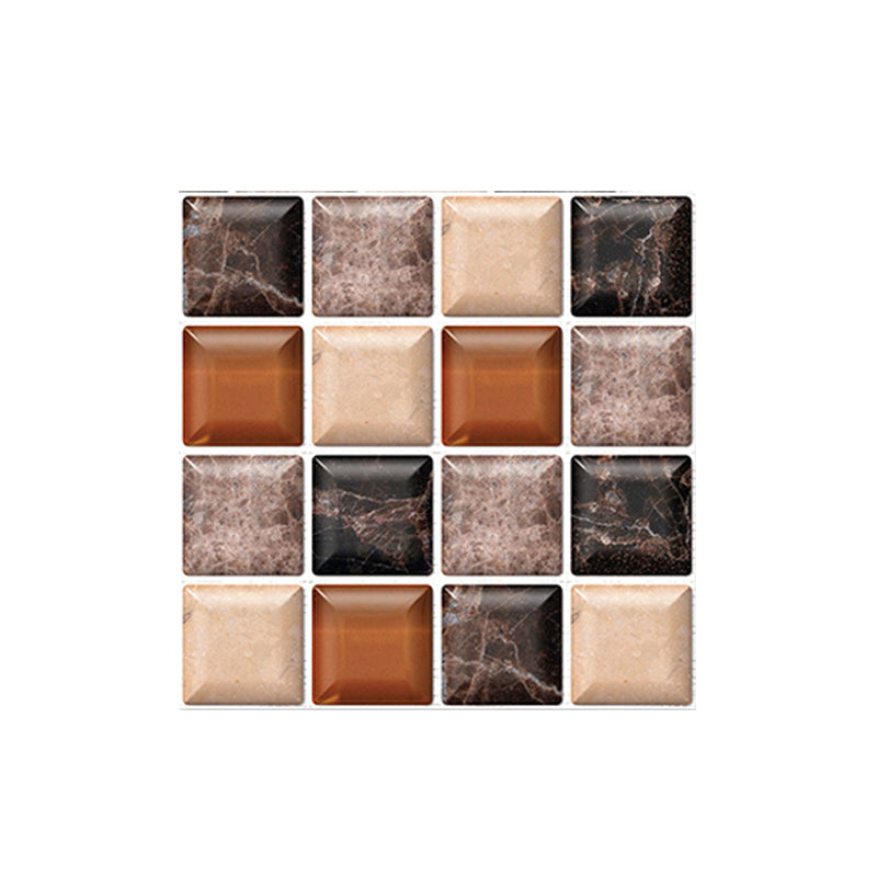 Brown Faux Marble Mosaics Wallpapers 18 Pieces Removable Wall Covering for Kitchen