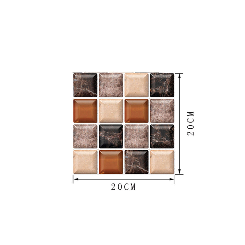 Brown Faux Marble Mosaics Wallpapers 18 Pieces Removable Wall Covering for Kitchen