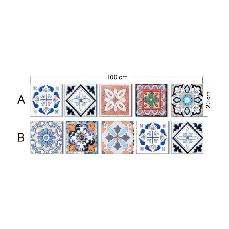 Boho Flower Mosaic Tiles Wallpapers 2 Pcs Blue Self-Adhesive Wall Art for Living Room