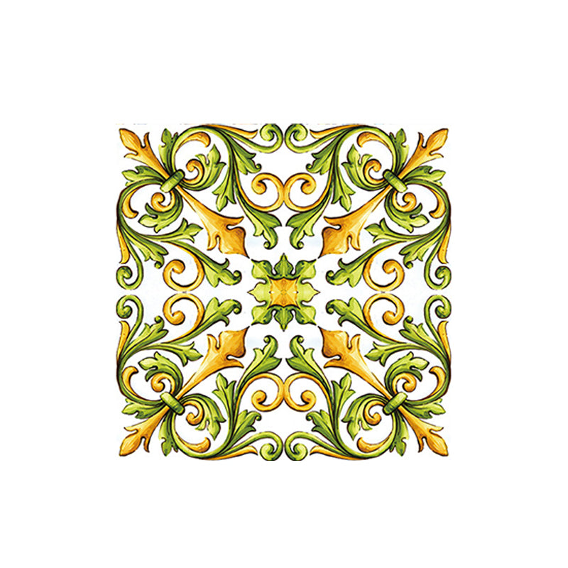 Mosaics Tile Adhesive Wallpapers 18 Pieces Boho Enchanting Fleur-De-Lis Wall Art in Green, 8' x 8"