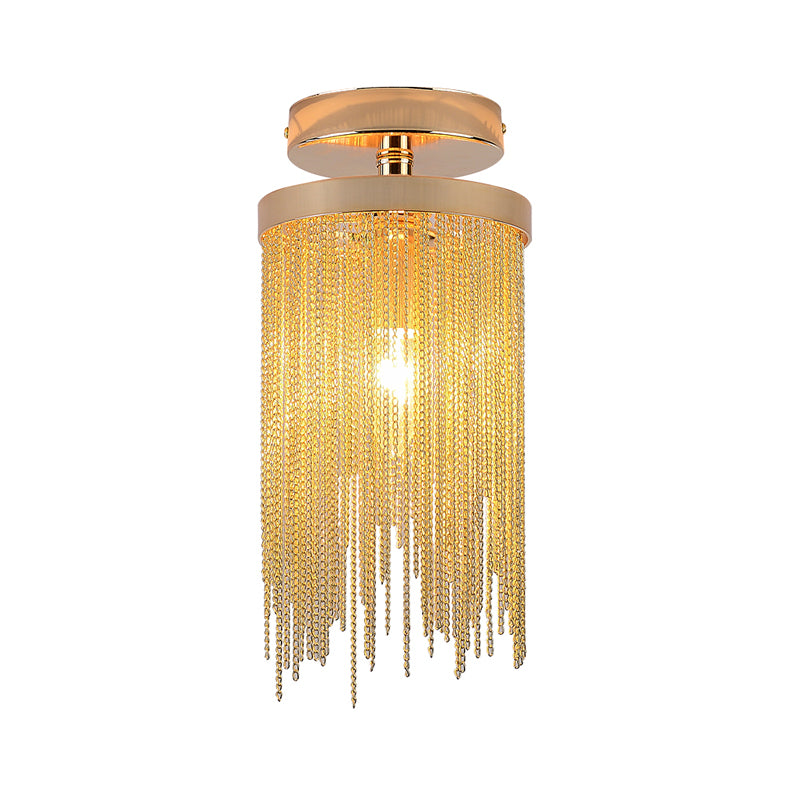 Goud/chroom/blauwe metalen ketting Semi -spoelmontage Lamp Modern 1 lichte woonkamer plafond gemonteerd armatuur