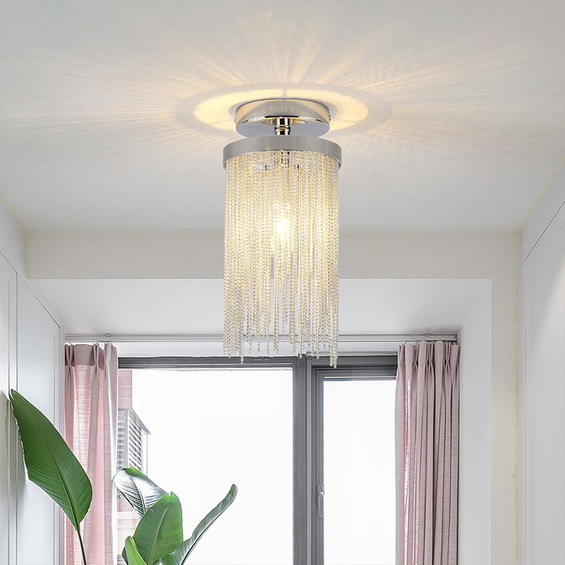 Goud/chroom/blauwe metalen ketting Semi -spoelmontage Lamp Modern 1 lichte woonkamer plafond gemonteerd armatuur