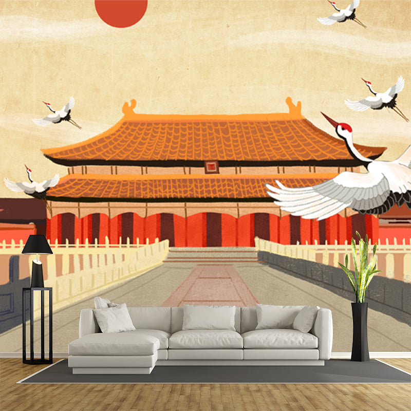 Beige Pathway to Palace Mural Water-Proof Chinese Style Living Room Wall Decoration