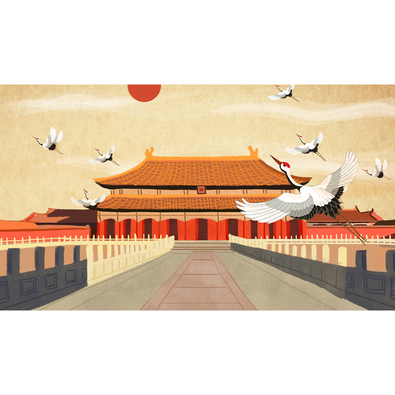 Beige Pathway to Palace Mural Water-Proof Chinese Style Living Room Wall Decoration