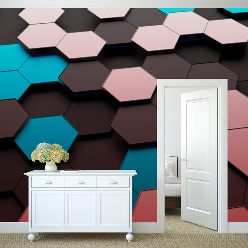 Novelty 3D Illusion Honeycomb Mural Dark Color Living Room Wall Art, Custom Size